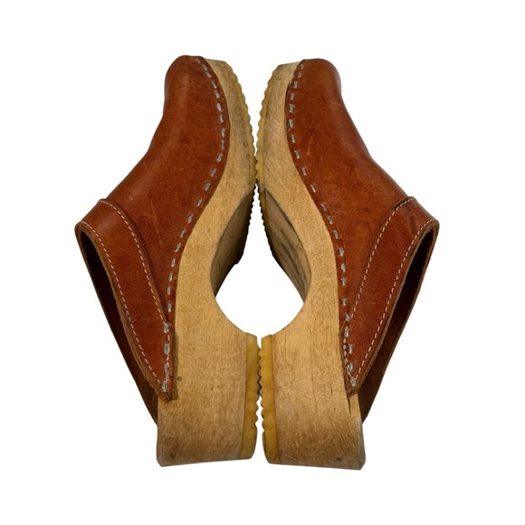 Skandals vintage brown leather wooden Swedish clogs size 37 - Picture 4 of 7